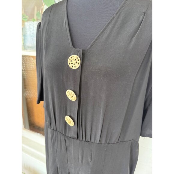 Antique 30's Black Rayon Maternity Dress AS IS TLC Size L - Picture 8 of 16
